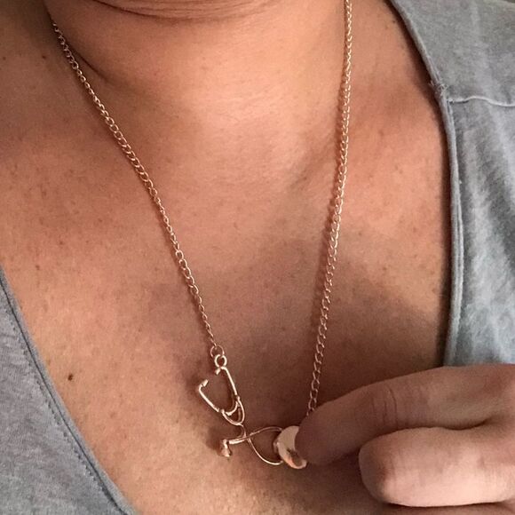 The Doctor Is In  stethoscope and heart interlocking necklace - Picture 4 of 6